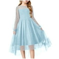 thumbnail image 1 of IVEYRTF Girls Long Sleeve Casual Party Dress Spring Princess Performance Dress for Birthday Holiday Christmas Celebration Elegant Fashionable Kids Wear(Light Blue,9-10 Years), 1 of 3