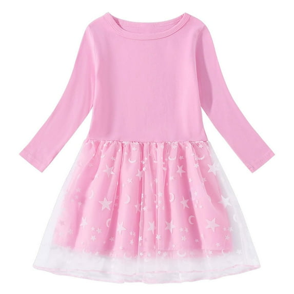 IVEYRTF Girls Long Sleeve Color Block Dress Round Neck Casual Loose Comfortable Everyday Wear Party Outfit Holiday Photoshoot Soft Breathable Kids Toddler Play Dress(Pink,4 Years)