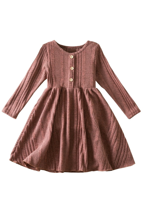Girls Long Sleeve Princess Dress Ruffled Lace Embroidery Bow Skirt Round Neck Elegant Party Wear for Toddler Kids Fall Spring Outfit Casual Holiday Birthday(Brown#2,7 Years)