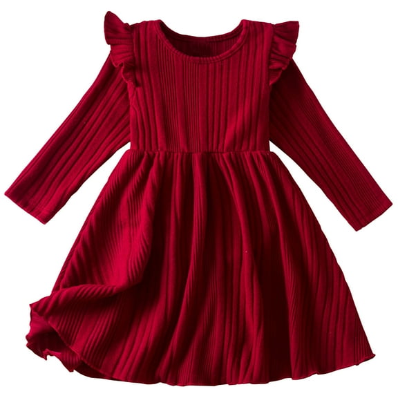 IVEYRTF Girls Long Sleeve Princess Dress Ruffled Lace Embroidery Bow Skirt Round Neck Elegant Party Wear for Toddler Kids Fall Spring Outfit Casual Holiday Birthday(Red,6 Years)