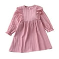 thumbnail image 1 of IVEYRTF Girls Long Sleeve Round Neck A Line Princess Dress Solid Color Cute Sweet Western Casual Party Wear Everyday Outfit Home Birthday Celebration(Pink#1,3 Years), 1 of 7