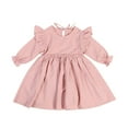 thumbnail image 1 of IVEYRTF Girls Long Sleeve Round Neck A Line Princess Dress Solid Color Cute Sweet Western Casual Party Wear Everyday Outfit Home Birthday Celebration(Pink#2,5 Years), 1 of 3