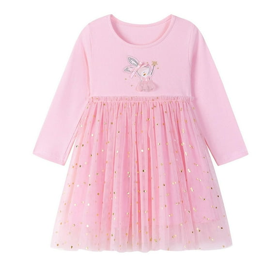 IVEYRTF Girls Long Sleeve Round Neck Princess Dress for Children Fashionable Play Dress for Daily Wear Travel Holiday Birthday Party Outfits(Pink#2,3 years)
