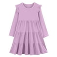thumbnail image 1 of IVEYRTF Girls Long Sleeve Ruffle Hem Dress Princess Party Wear Flare Dress Elegant Basic Casual Style for School Vacation Daily Outfit Holiday Festive(Purple#1,12 Years), 1 of 7