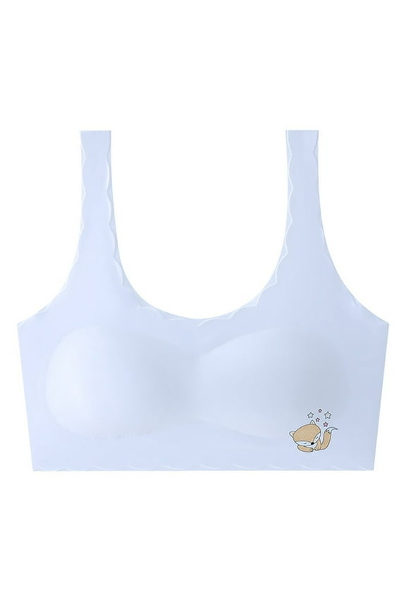 Girls Printed First Bra Cute Pattern Breathable Comfort School Activities Light Support Wire Free Bralette Starter Bra(White#1,12-13 Years)