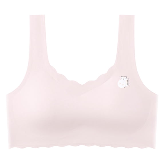IVEYRTF Girls Printed First Bra Secure Cup Design Breathable Fabric School Daily Wear Light Support Wire Free Bralette Starter Undergarment(Pink#1,14-15 Years)