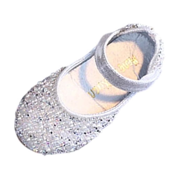IVEYRTF Girls Rhinestone Mary Janes Shoes with Strap Sparkly Flats Kids Casual Every Wear Party Shoes(Silver,4.5-5 Years)