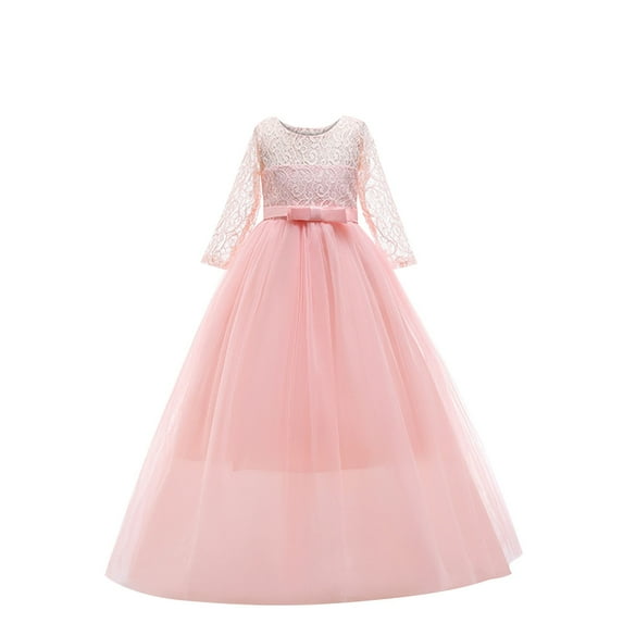 IVEYRTF Girls Ruffled Princess Dress Long Skirt Short Sleeve Casual Spring Party Flower Girl Pageant Gown Holiday Birthday Celebration Performance Outfit Elegant Dress(Pink,10-11 Years)