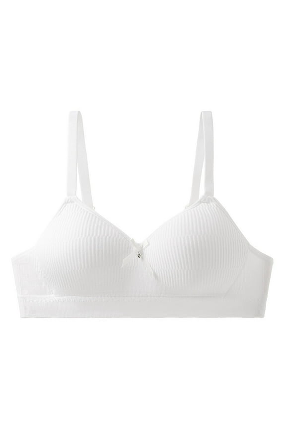 Girls Seamless Training Bra Fixed Cup Comfort Breathable School Activities Light Support Wire Free Starter Undergarment(White,14 Years)