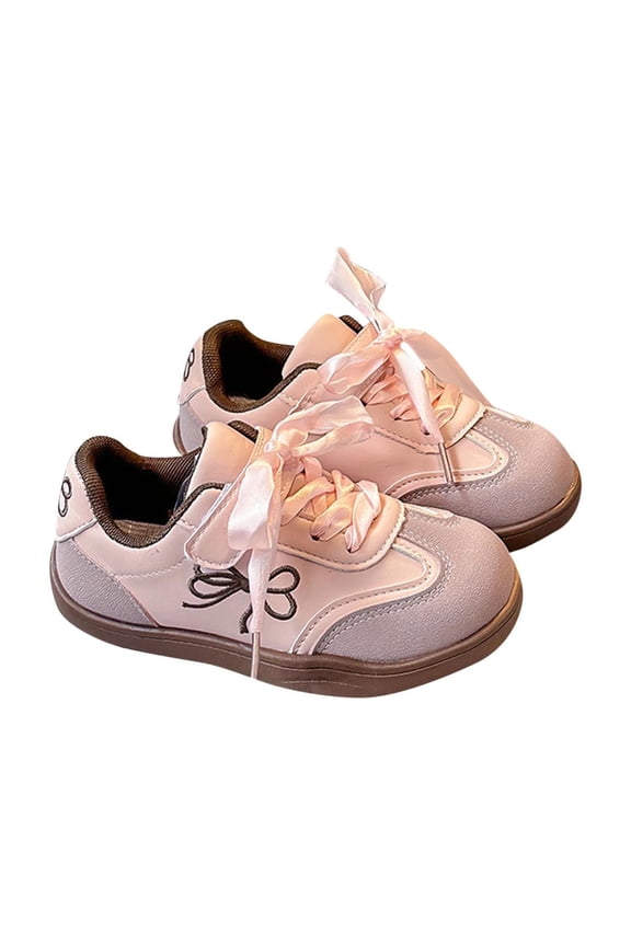 Girls Soft Sole Bow Casual Sneakers Fashion Flat Shoes for Everyday Wear and School Activities Comfortable Slip On Footwear for Light Exercise and Versatile Use(Pink,2.5-3 Years)
