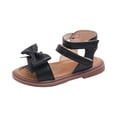 thumbnail image 1 of IVEYRTF Girls Solid Color Bow Soft Sole Sandals Hook and Loop Closure Comfortable Breathable Outdoor Casual Shoes Kids Non Slip Footwear for Daily Activities Summer Shoes(Black,18-24 Months), 1 of 3