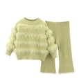 thumbnail image 1 of IVEYRTF Girls Solid Color Fringe Knit Sweater and Flare Pants Set Fall Winter Casual 2 Piece Outfit Fashion Comfortable Set for Children 2-7 Years(Green,4 Years), 1 of 9