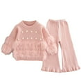 thumbnail image 1 of IVEYRTF Girls Solid Color Fringe Knit Sweater and Pants Set Fall Winter Casual 2 Piece Outfit Fashion Comfortable Set for Children 1-8 Years(Pink#2,7-8 Years), 1 of 4