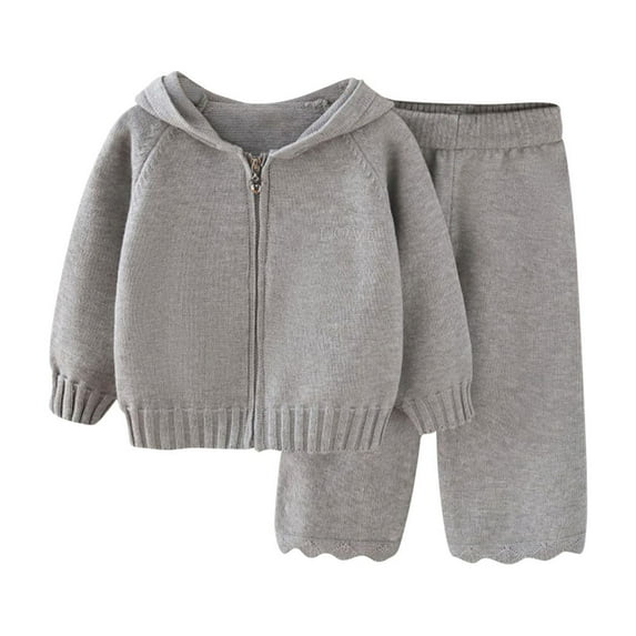 IVEYRTF Girls Solid Color Hooded Sweater and Pants Set Long Sleeve Casual Two-Piece Outfit Fall Winter Comfortable Loose Trousers for Everyday Wear(Gray,7-8 Years)