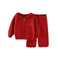 thumbnail image 1 of IVEYRTF Girls Solid Color Hooded Sweater and Pants Set Long Sleeve Casual Two-Piece Outfit Fall Winter Comfortable Loose Trousers for Everyday Wear(Red,5-6 Years), 1 of 4