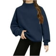 thumbnail image 1 of IVEYRTF Girls Solid Color Hooded Sweatshirt Long Sleeve Pullover Top for Fall Winter Seasons Warm Casual Wear for School and Weekend Activities Cozy Hoodie(Navy,7 Years), 1 of 8
