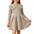 thumbnail image 1 of IVEYRTF Girls Solid Color Jacquard Knitted Dress Sweater Long Sleeve Round Neck Fall Winter Casual French Everyday Outfit for Kids 3-8 Years(Khaki,5 Years), 1 of 9