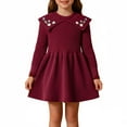thumbnail image 1 of IVEYRTF Girls Solid Color Jacquard Knitted Dress Sweater Long Sleeve Round Neck Fall Winter Casual French Everyday Outfit for Kids 3-8 Years(Red,7 Years), 1 of 8