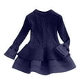 thumbnail image 1 of IVEYRTF Girls Solid Color Knitted Long Sleeve Sweater Dress Round Neck Mesh Casual Party Dress for Toddler Kids Everyday Wear Holiday Outfit(Navy,5 Years), 1 of 2