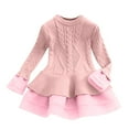 thumbnail image 1 of IVEYRTF Girls Solid Color Knitted Long Sleeve Sweater Dress Round Neck Mesh Casual Party Dress for Toddler Kids Everyday Wear Holiday Outfit(Pink,1 Years), 1 of 2