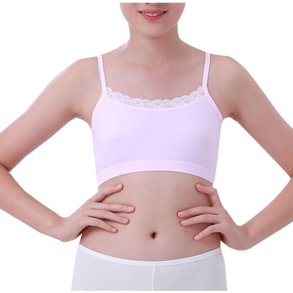 IVEYRTF Girls Solid Color Lace Bralette Wire Free Design Breathable Comfort School Daily Wear Modest Coverage Light Support Starter Undergarment(Pink,8-10 Years)