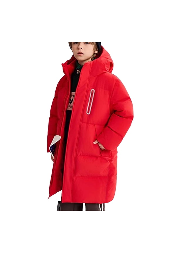 Girls Solid Color Long Hooded Puffer Coat Mid Length Winter Jacket for Kids Warm Outerwear with Pockets Zipper Front Casual Style(Purple,9-10 Years)