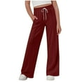 thumbnail image 1 of IVEYRTF Girls Solid Color Pants Elastic Waist Wide Leg Straight Pants Casual Spring Fall Everyday Soft Breathable Bottoms(Wine,5-6 Years), 1 of 7