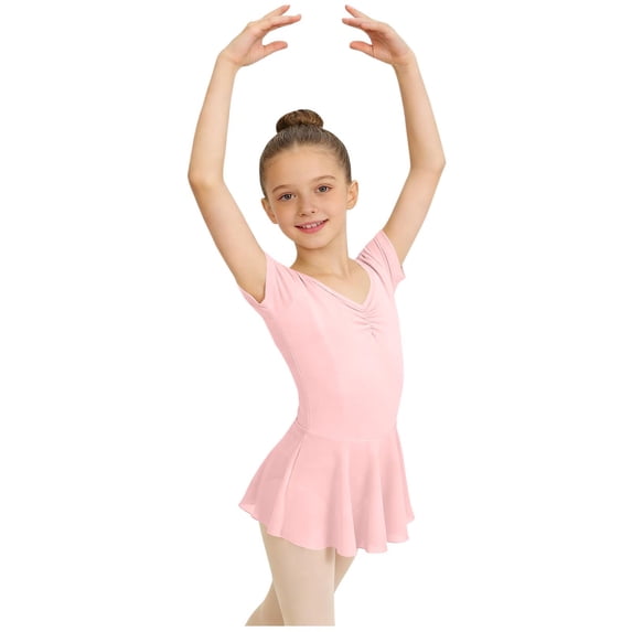 IVEYRTF Girls Solid Color Sleeveless Strap Mesh Ballet Dress Kids Dance Practice and Recitals V-Neck Leotard with Tulle Skirt