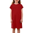 thumbnail image 1 of IVEYRTF Girls Solid Color T-Shirt Dress with Pockets Kids Summer Everyday Activities Knee Length Casual Dress, 1 of 9