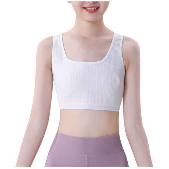 IVEYRTF Girls Sports Bra Light Support Shock Control Breathable Design School Activities Comfort Fit Wire Free Athletic Undergarment(White,12-13 Years)