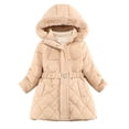 thumbnail image 1 of IVEYRTF Girls Warm Winter Jacket with Hood Mid Long Length Windproof Coat for Cold Weather Soft Breathable Kids Outerwear Zipper Closure Active(Beige,10 Years), 1 of 9