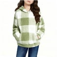 thumbnail image 1 of IVEYRTF Girls Winter Double Sided Faux Fleece Hooded Jacket with Pockets Casual Long Sleeve Round Neck Pullover Tops for Everyday Wear and Playwear Clothes(Green,7 Years), 1 of 7