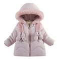 thumbnail image 1 of IVEYRTF Girls Winter Hooded Coat Long Sleeve Fashionable Jacket for Children Soft Lightweight Comfortable Loose with Pocket for School Vacation Play Running(Pink,2 Years), 1 of 9