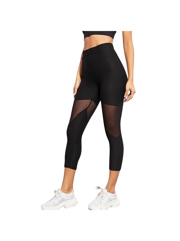 IVEYRTF High Waist Yoga Pants for Women Spring Fall Workout Leggings with Mesh Panels Butt Lifting Fitness Pants for Yoga Pilates Running(Black,L)