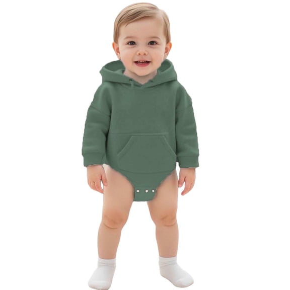 IVEYRTF Kids Baby Bodysuit Solid Color Hooded Romper Long Sleeve Full Sleeve Fall Winter One-Piece Outfit Homewear for Toddler Children 1-3 Years(Green,3-6 Months)