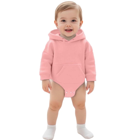 IVEYRTF Kids Baby Bodysuit Solid Color Hooded Romper Long Sleeve Full Sleeve Fall Winter One-Piece Outfit Homewear for Toddler Children 1-3 Years(Pink,0-3 Months)