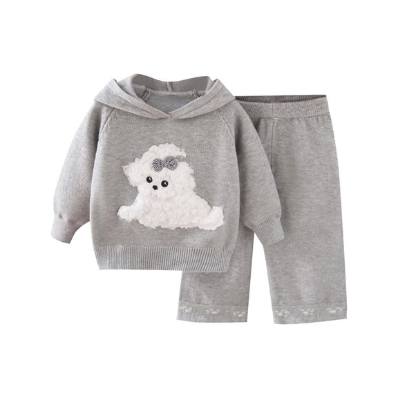 IVEYRTF Kids Baby Fall Winter Dog Print Tops Girls Knit Sweater Set Childrens Two-Piece Set Top and Trousers Fashion Children Set(Gray,3 Years)