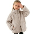 thumbnail image 1 of IVEYRTF Kids Big Boys Girls Solid Color Windproof Plush Velvet Jacket Double Zipper Thermal Fall Winter Outdoor Coats Warm Outerwear for Children 5-15 Years(Beige,5-6 Years), 1 of 5