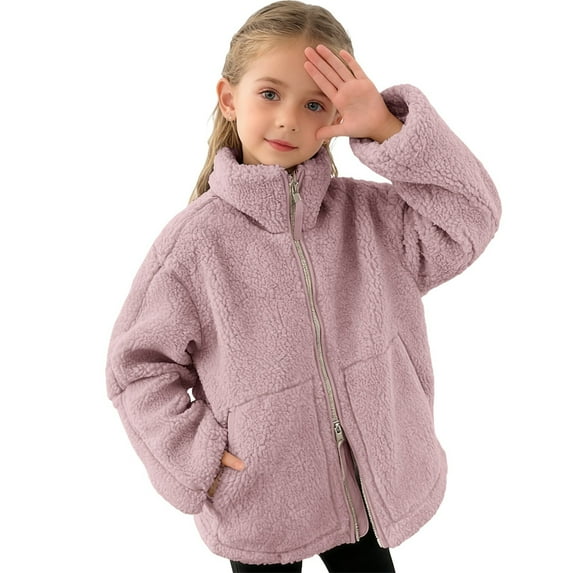 IVEYRTF Kids Winter Fleece Jacket Warm Outwear Double Zipper Closure Windproof Coat for Boys and Girls Toddler Cold Weather Cozy Outerwear Everyday Wear(Pink,7-8 Years)