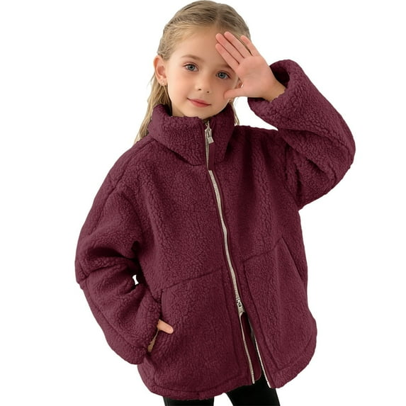 IVEYRTF Kids Winter Fleece Jacket Warm Outwear Double Zipper Closure Windproof Coat for Boys and Girls Toddler Cold Weather Cozy Outerwear Everyday Wear(Wine,9-10 Years)