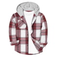 thumbnail image 1 of IVEYRTF Kids Boys Girls Checkered Hooded Coat Cotton Fall Winter Casual Button Front Outerwear Everyday Top for Children 3-13 Years(Red,12 Years), 1 of 8