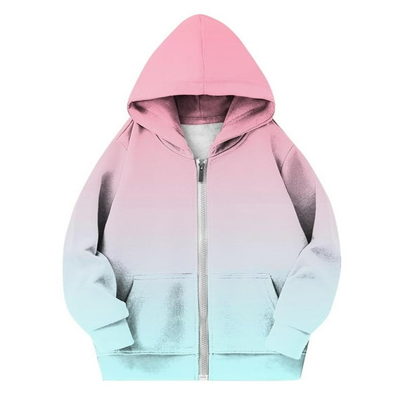 IVEYRTF Kids Boys Girls Fall Winter Hooded Zip Up Jacket with Gradient Print Long Sleeve Fleece Top for Children Outerwear for Daily Wear Travel and Play Soft Breathable(Mint Green,4-5 Years)