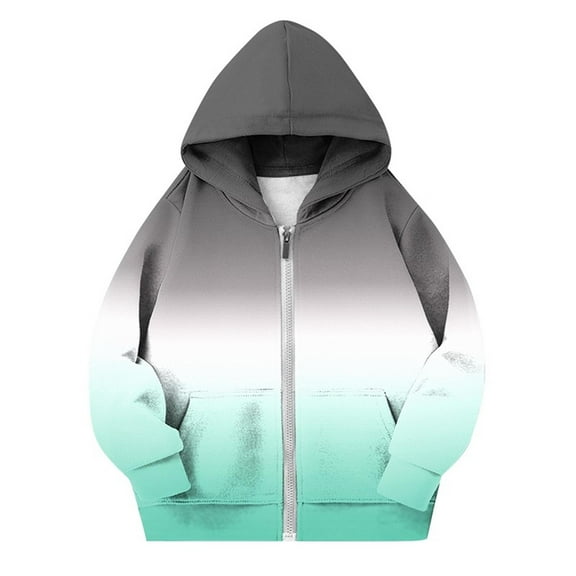 IVEYRTF Kids Boys Girls Fall Winter Hooded Zip Up Jacket with Gradient Print Long Sleeve Fleece Top for Children Outerwear for Daily Wear Travel and Play Soft Breathable(Green,4-5 Years)