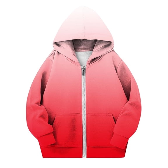 IVEYRTF Kids Boys Girls Fall Winter Hooded Zip Up Jacket with Gradient Print Long Sleeve Fleece Top for Children Outerwear for Daily Wear Travel Play Soft Breathable(Watermelon Red#1,4-5 Years)