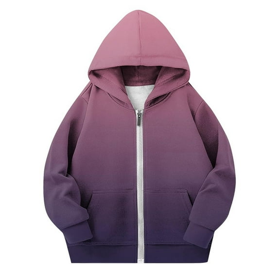 IVEYRTF Kids Boys Girls Fall Winter Hooded Zip Up Jacket with Gradient Print Long Sleeve Fleece Top for Children Outerwear for Daily Wear Travel and Play Soft Breathable(Brown,4-5 Years)