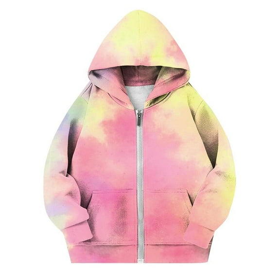 IVEYRTF Kids Boys Girls Fall Winter Hooded Zip Up Jacket with Gradient Print Long Sleeve Fleece Top for Children Outerwear for Daily Wear Travel Play Soft Breathable(Watermelon Red#2,4-5 Years)