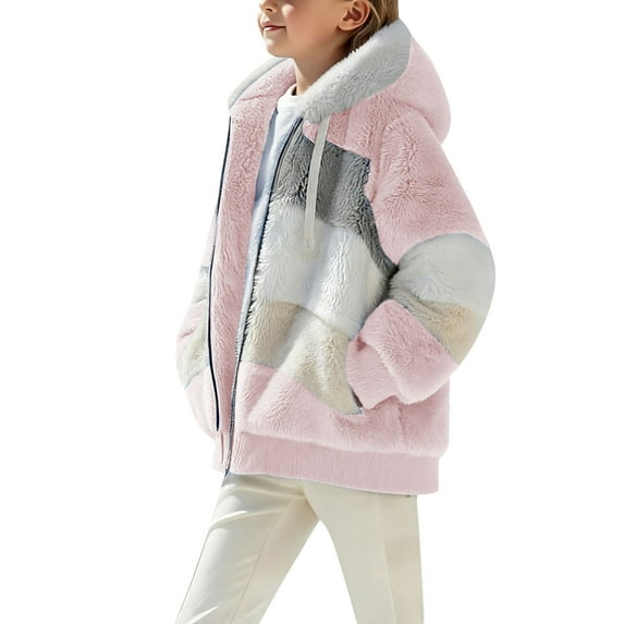 IVEYRTF Kids Boys Girls Long Sleeve Hooded Coat Cute Print Zipper Hoodies Fashion Casual Wear Solid Color Top for Children Daily Holiday Party Comfortable Jacket(Pink#1,11-12 Years)