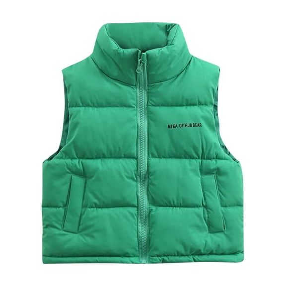IVEYRTF Kids Boys Girls Sleeveless Quilted Vests Puffer Jacket Warm Outerwear Fall Winter Clothing for Children Toddler Youth Cold Weather Stand Collar Coat(Green#1,3-4 Years)
