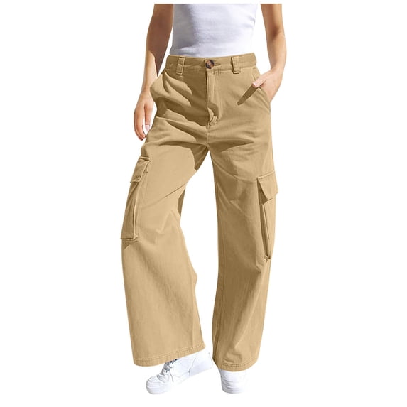 IVEYRTF Kids Boys Girls Solid Color Cargo Pants Elastic Waist Multi-Pocket Casual Outdoor Active Trousers for Everyday Wear(Khaki,4-5 Years)