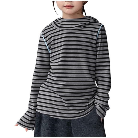 IVEYRTF Kids Boys Girls Striped Long Sleeve Stand Collar Tops Soft Warm Casual Shirt Everyday Wear for Toddler Fall Winter Outfit Holiday Comfortable Breathable Fabric(Dark Gray,2-3 Years)